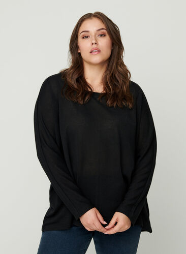 Enfärgad tröja med långa ärmar, Black, Model image number 0