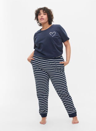 Pyjamasbyxor i bomull, Navy Blazer Stripe , Model image number 2