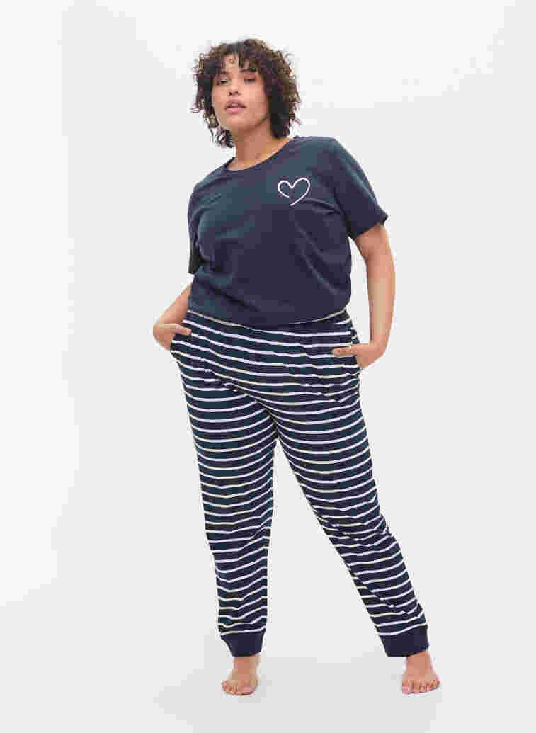 Pyjamasbyxor i bomull, Navy Blazer Stripe , Model image number 2