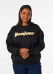 Sweatshirt med textmotiv i boucl&eacute;, Svart, Model image number 0