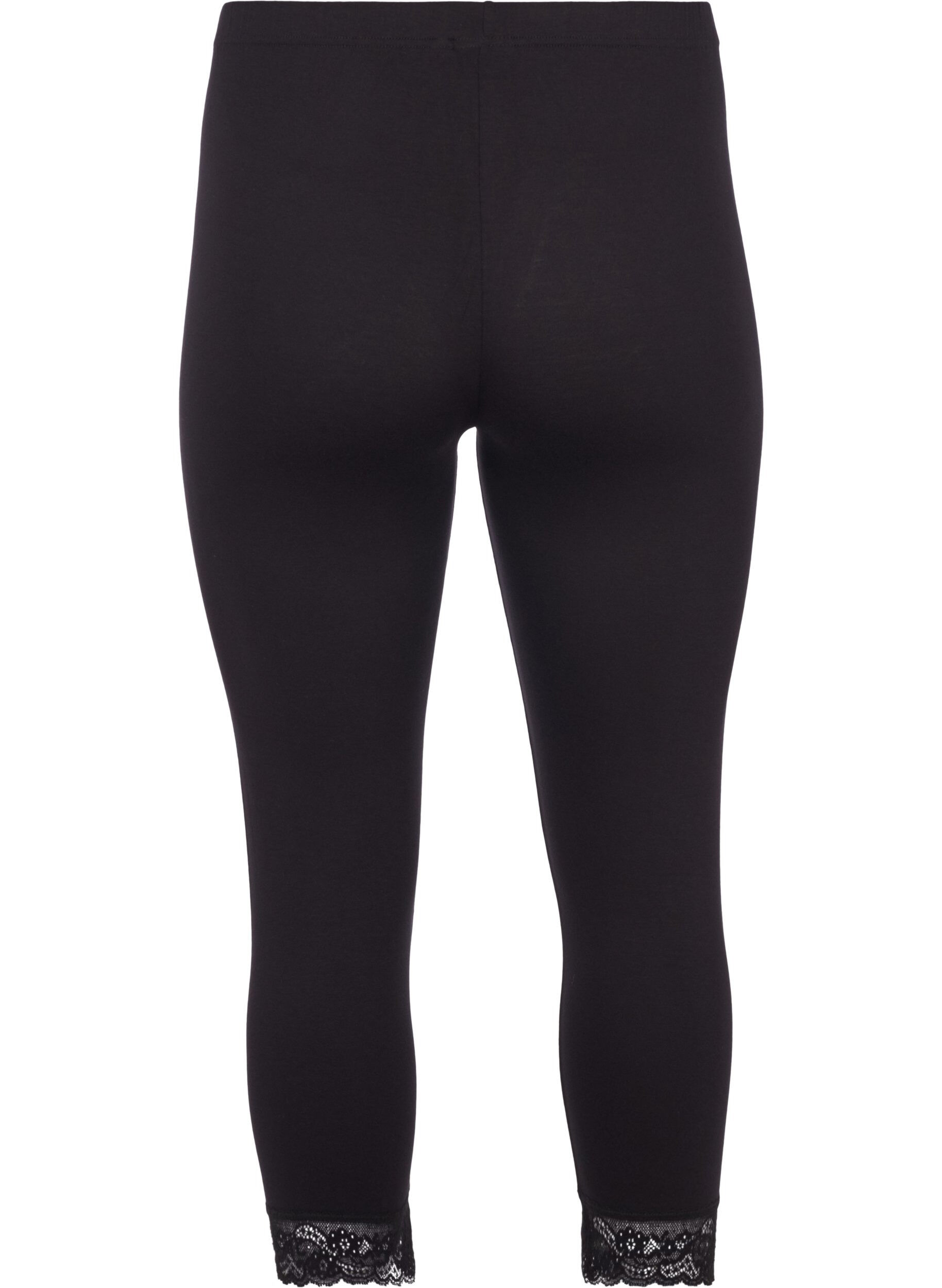 Zizzi Basleggings med 3/4-l&auml;ngd och spetskant, Svart, Packshot image number 1