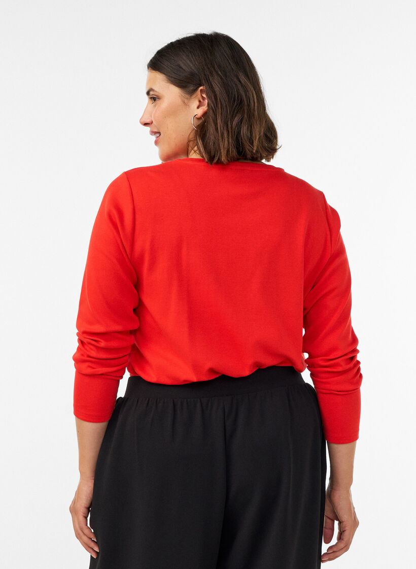 L&aring;ng&auml;rmad bas-T-shirt med rund hals, R&ouml;d, Model image number 2