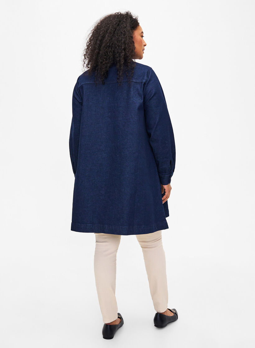 Denimklänning i a-linjeform med knappar, Dark Blue Denim, Model image number 1