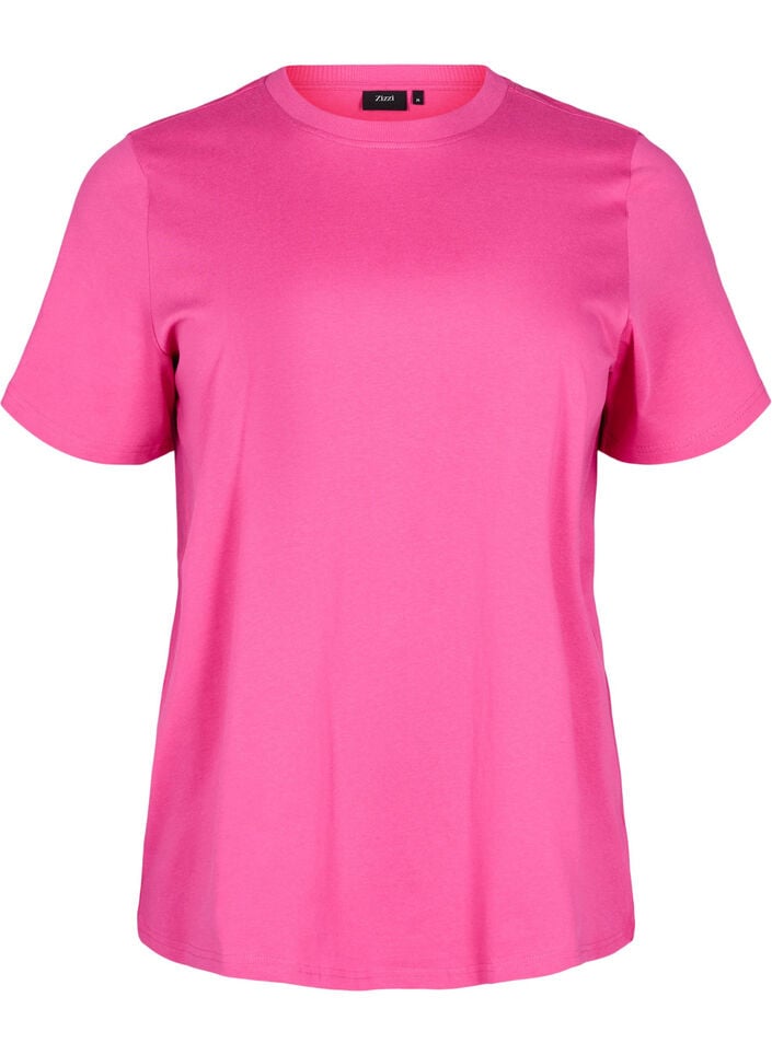 Enkel t-shirt i bomull med rund halsringning, Rosa, Packshot image number 0