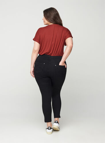 Cropped Amy Jeans med hög midja och dragkedja, Black, Model image number 1