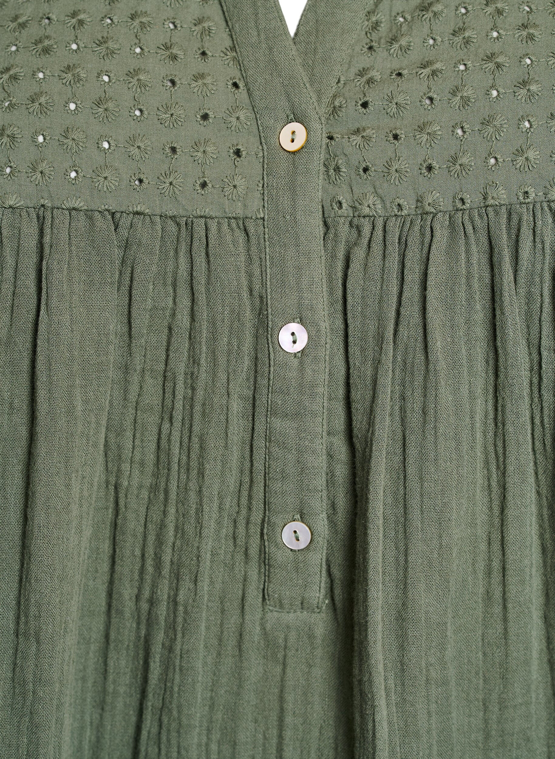 ZizziTunika i bomullsmuslin med broderie anglaise, Gr&ouml;n, Packshot image number 2