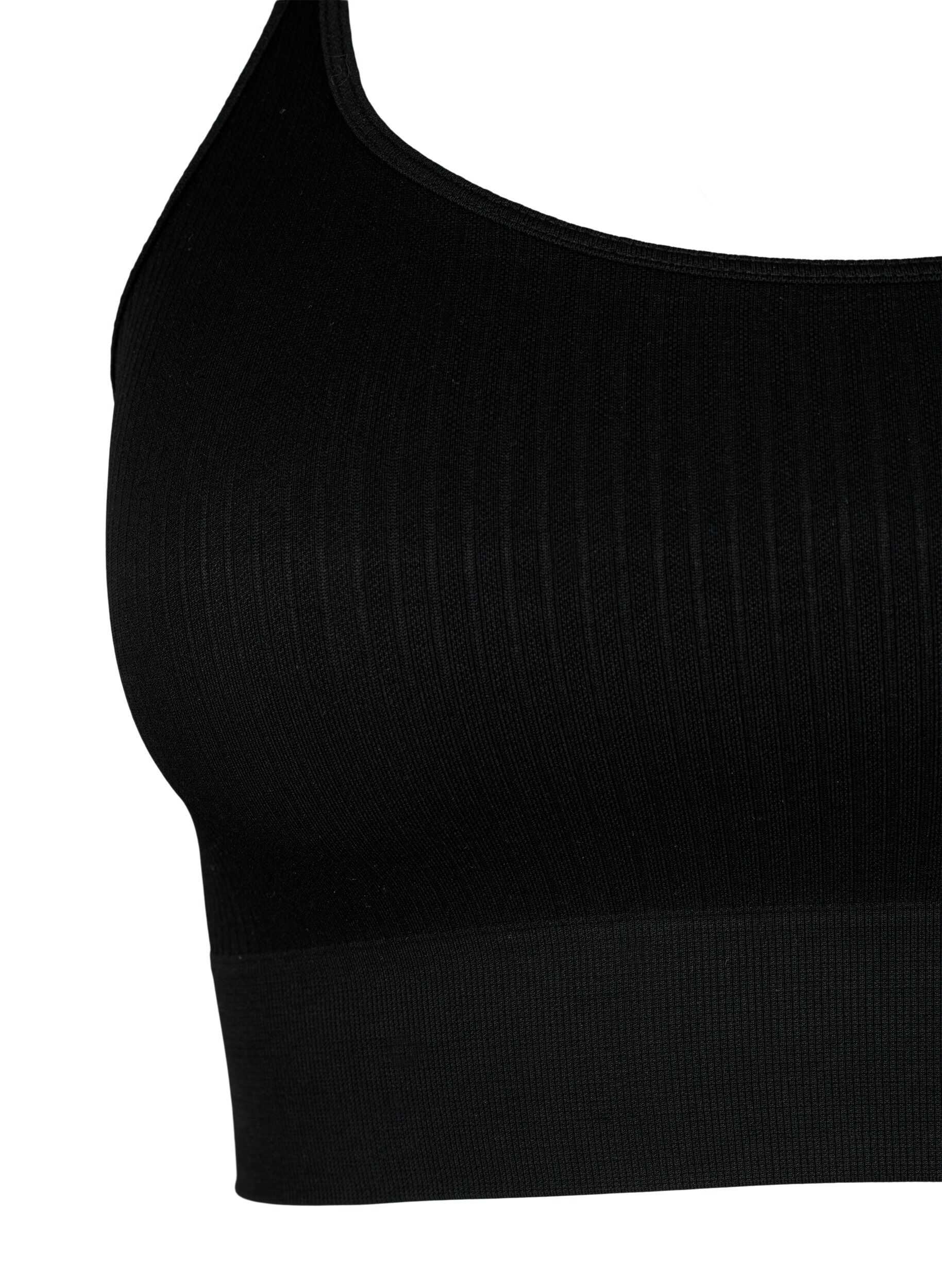 Zizzi Seamless sport-bh i ribbat material, Black, Packshot image number 2