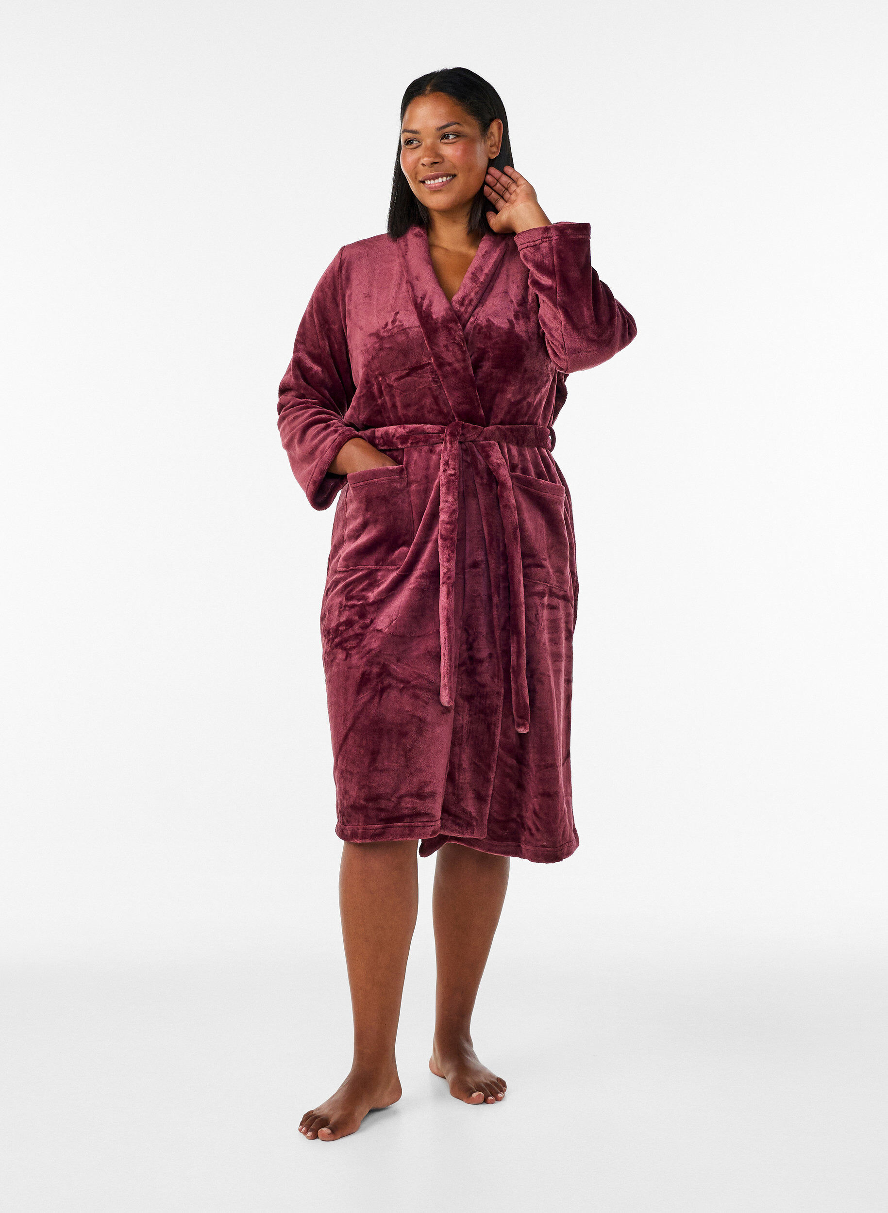 ZizziMorgonrock i mjuk velour med fickor, R&ouml;d, Model image number 0