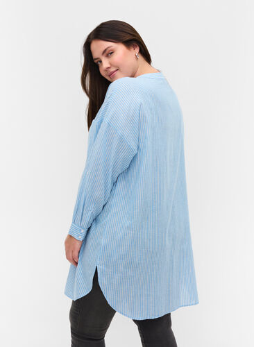 Randig skjorta i 100% bomull, Lichen Blue Stripe , Model image number 1