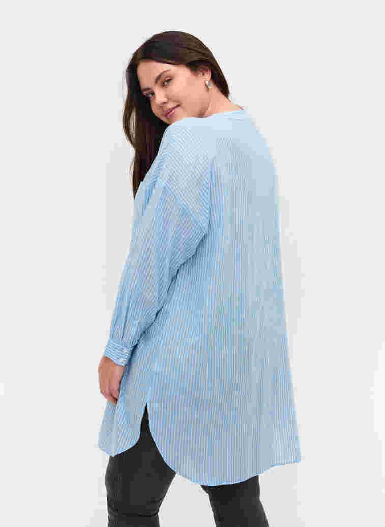 Randig skjorta i 100% bomull, Lichen Blue Stripe , Model image number 1