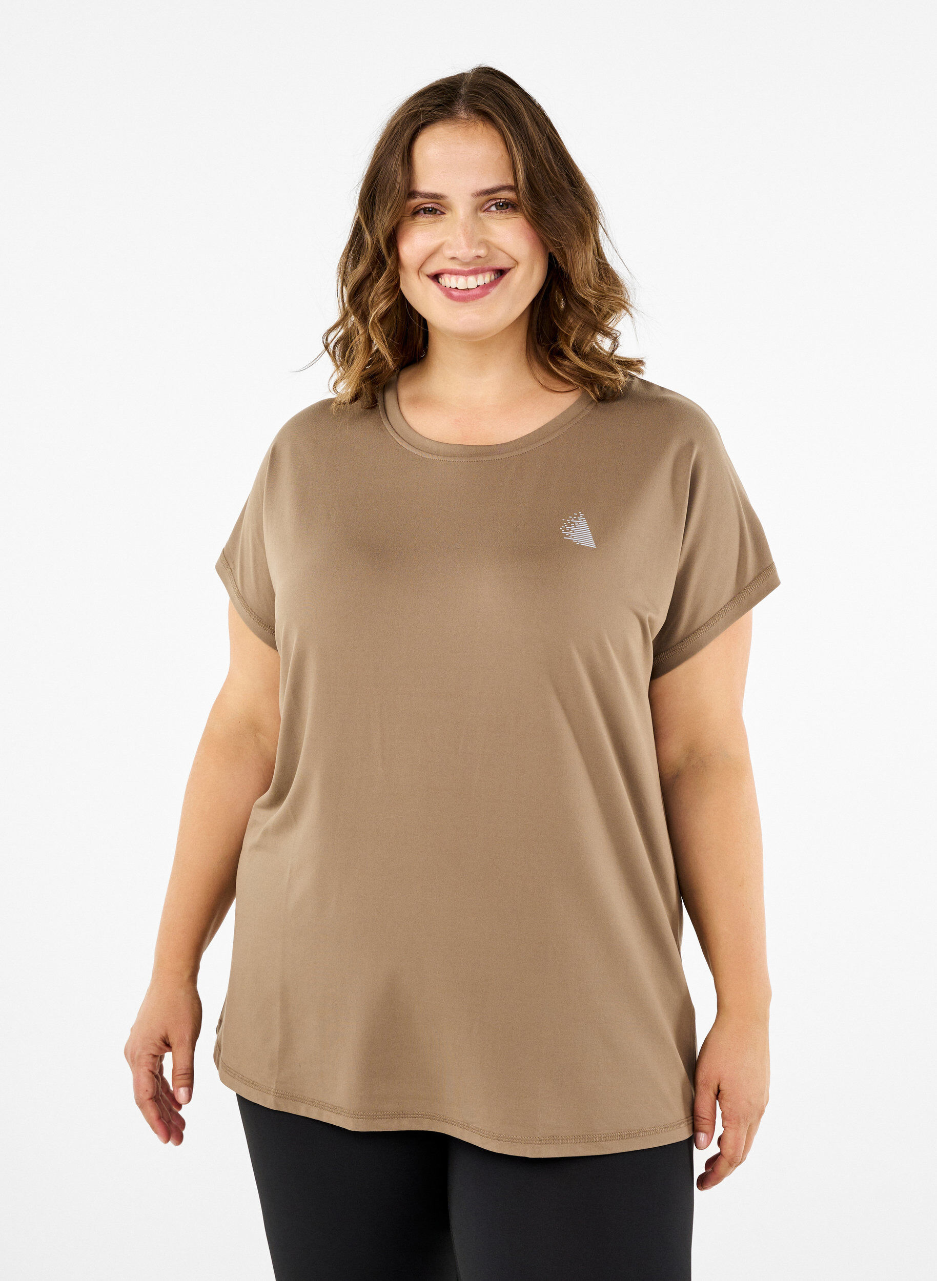 Zizzi Enf&auml;rgad tr&auml;nings t-shirt, Beige, Model image number 0