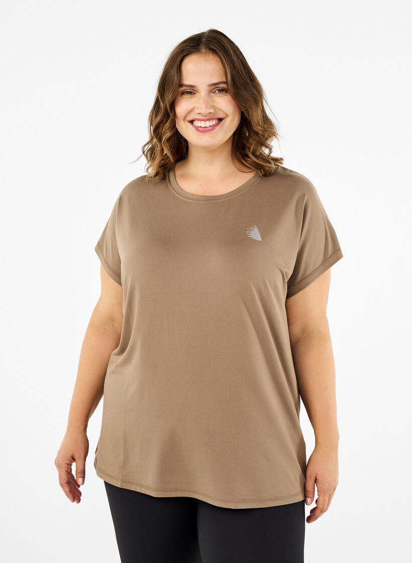 Enfärgad tränings t-shirt, Beige, Model image number 0