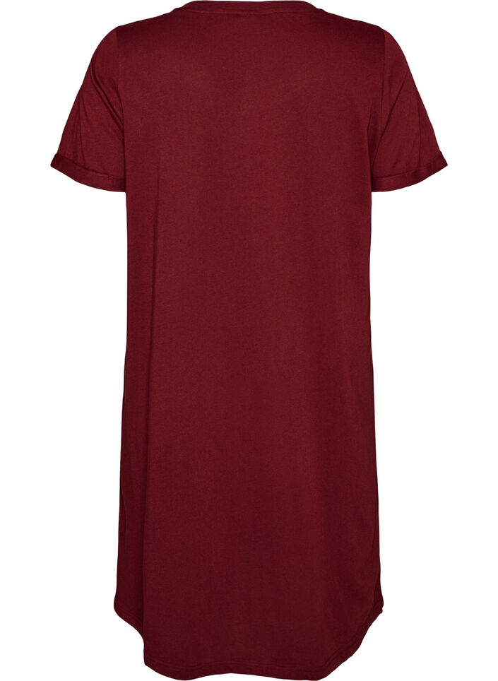 Kort&auml;rmat nattlinne i ekologisk bomull, M&ouml;rk Bordeaux, Packshot image number 1