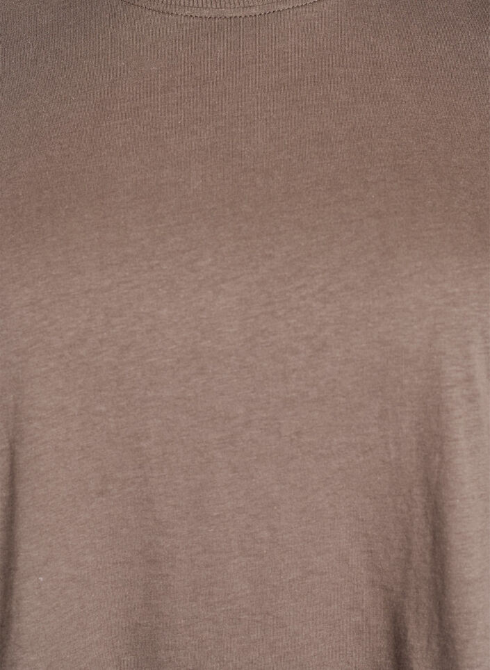 Enkel t-shirt i bomull med rund halsringning, Brun, Packshot image number 2