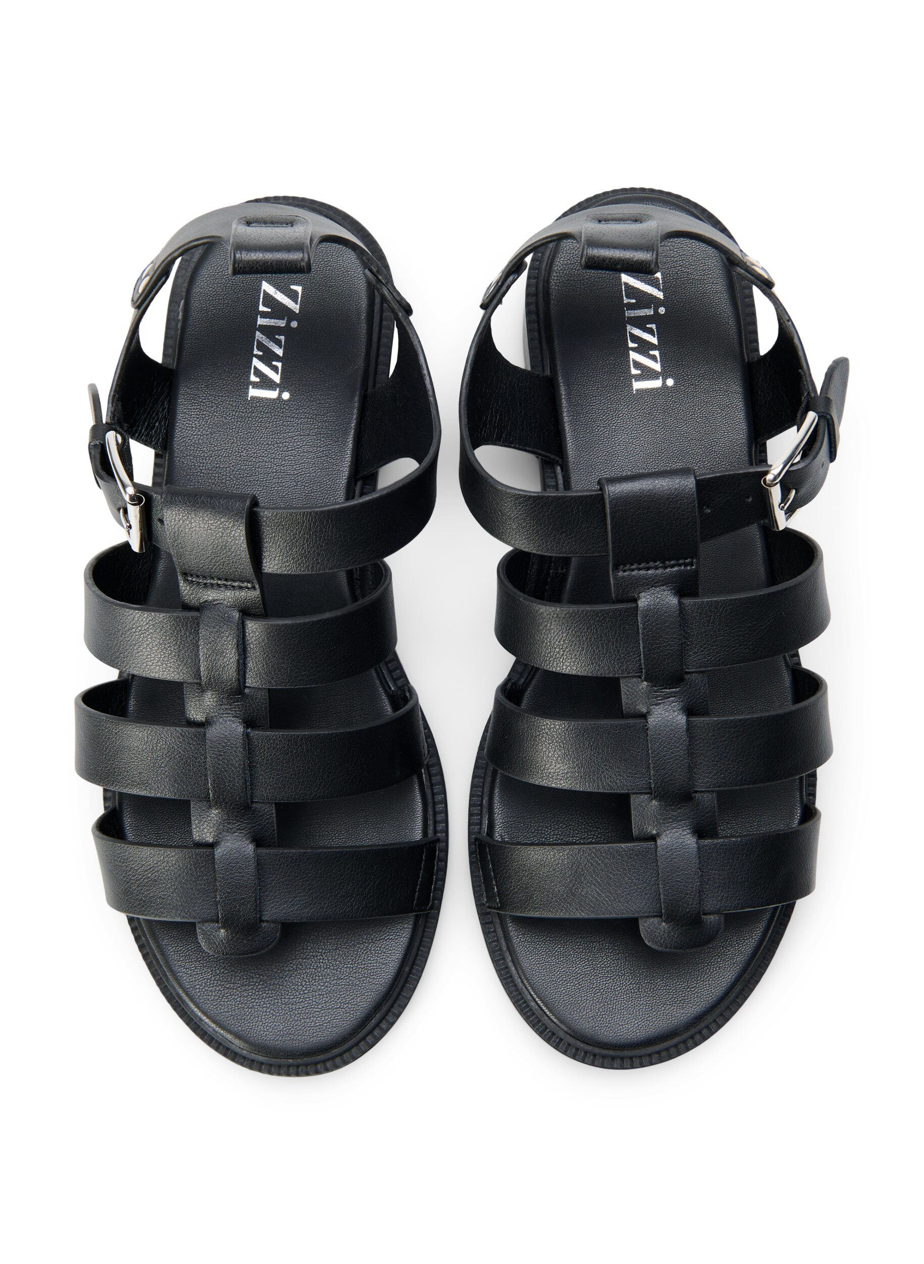 Zizzi Sandal i l&auml;der med bred passform, Svart, Packshot image number 2
