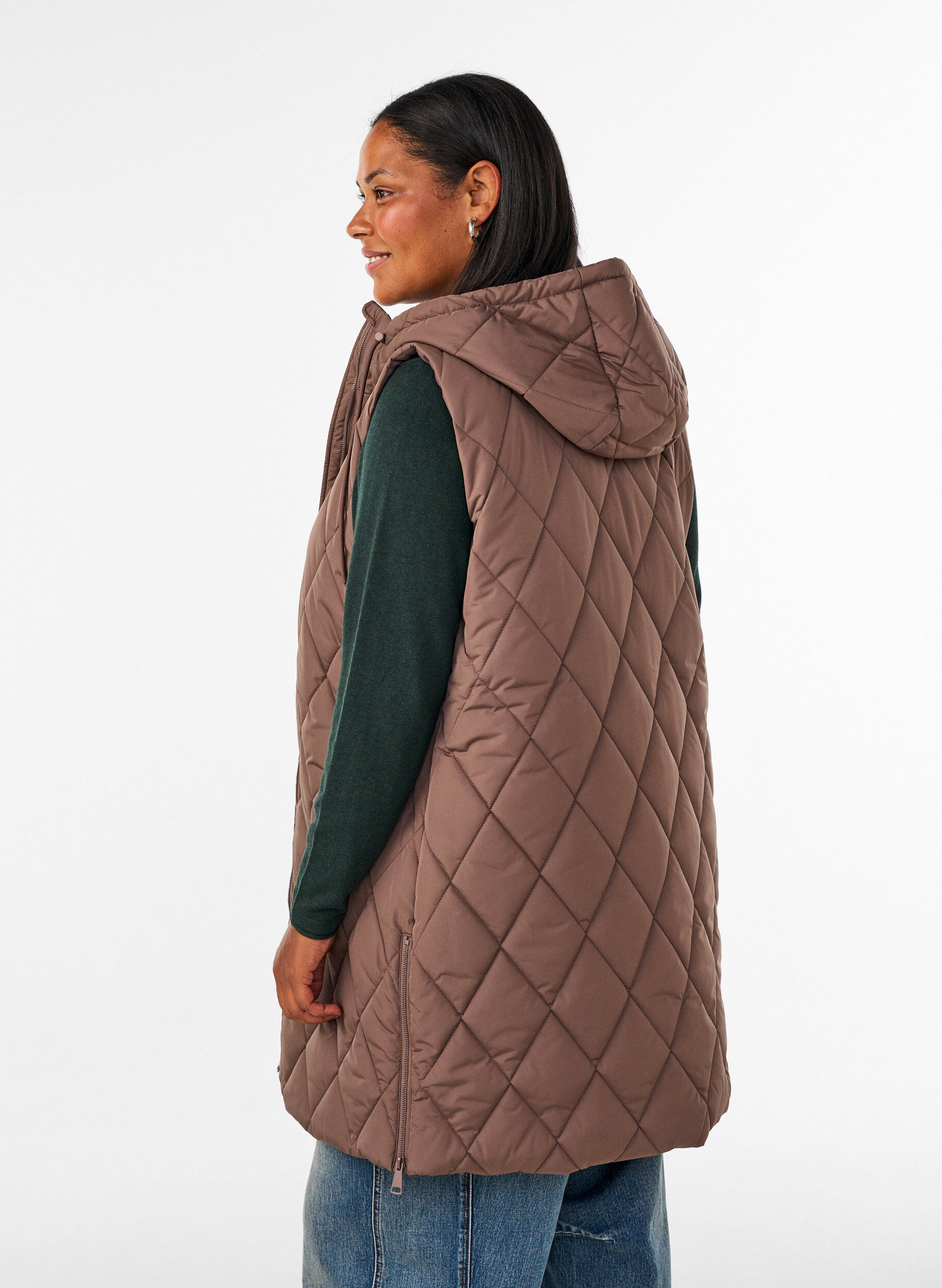 ZizziMedell&aring;ng quiltad v&auml;st med huva, Brun, Model image number 2