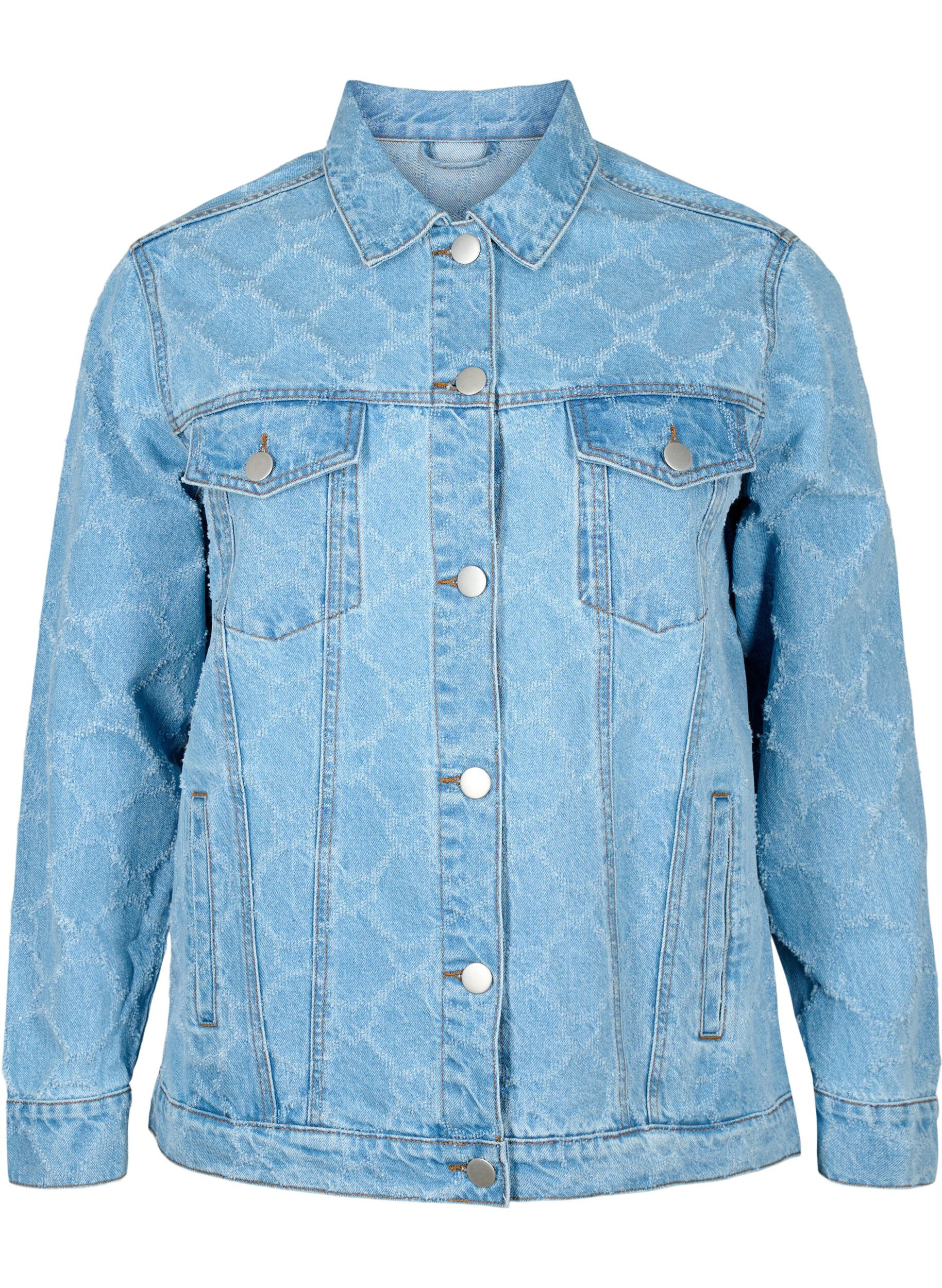 Zizzi Jeansjacka med slitet m&ouml;nster, Blue denim, Packshot image number 0