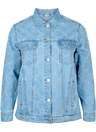 Jeansjacka med slitet mönster, Blue denim, Packshot image number 0