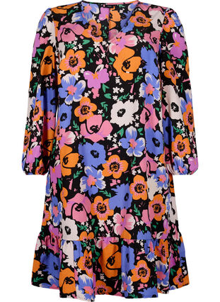 Blommig v-ringad klänning, Vibrant Flower AOP, Packshot image number 0