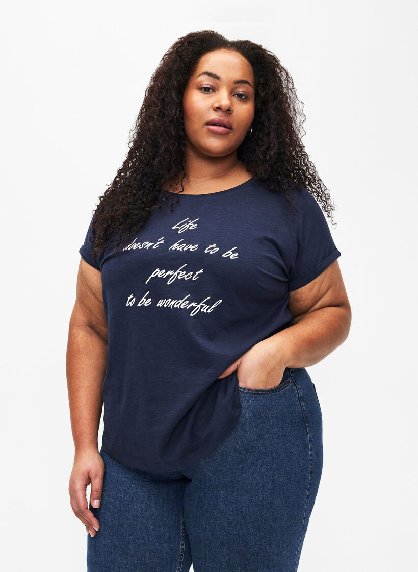 T-shirt med tryck i ekologisk bomull, N.Sky w. White Print, Model image number 0