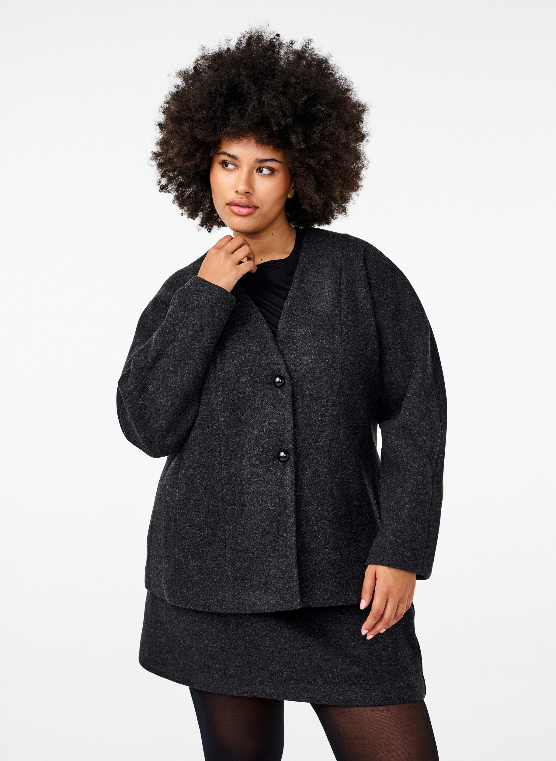 Zizzi Skr&auml;ddarsydd kavaj, Dark Grey Melange, Model image number 0