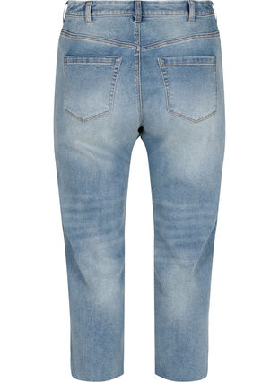 Croppade jeans med råa kanter och hög midja, Light blue denim, Packshot image number 1