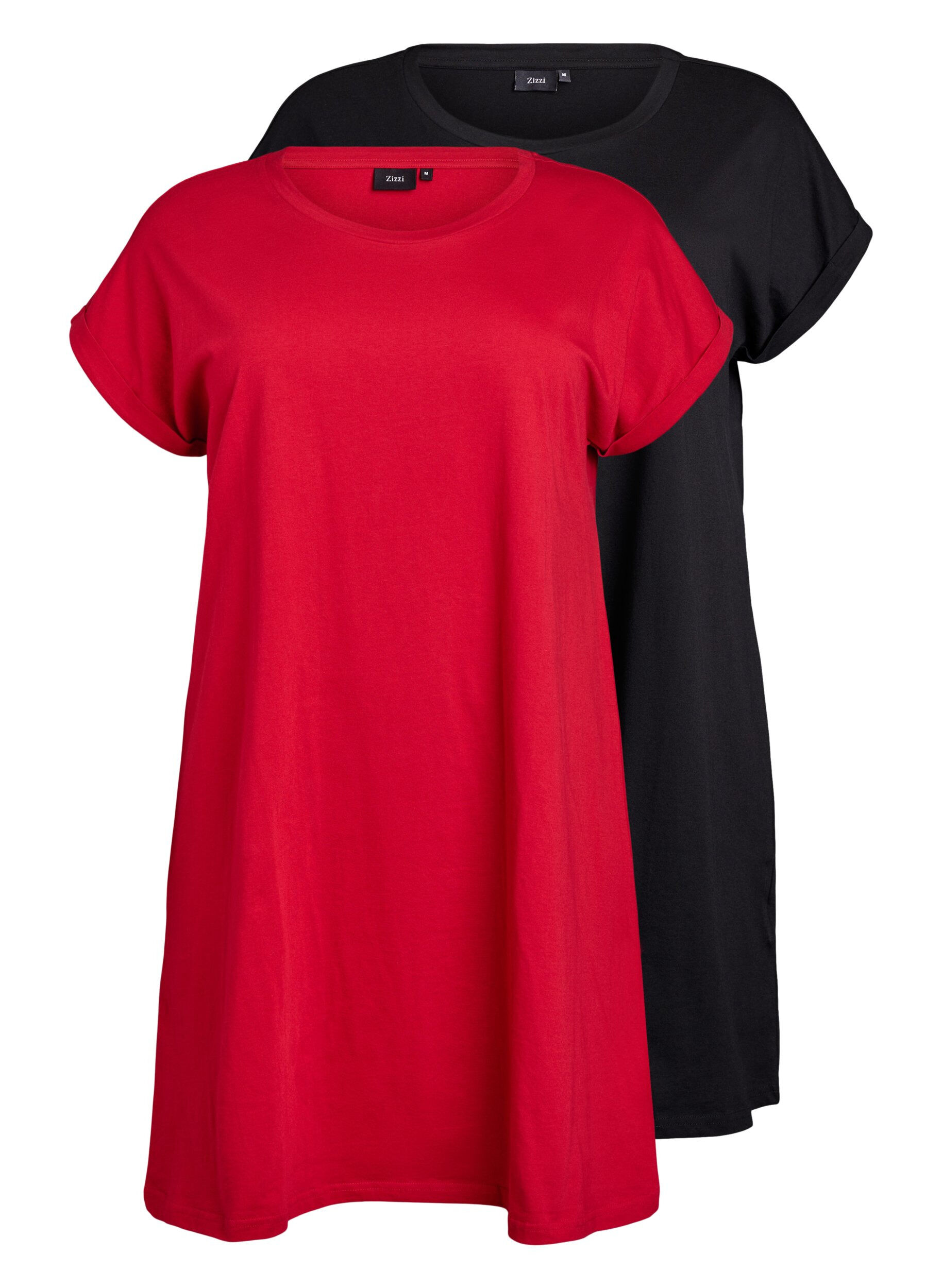 Zizzi2-pack t-shirtkl&auml;nningar med korta &auml;rmar, R&ouml;d, Packshot image number 0