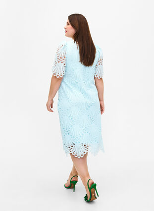 Virkad klänning med korta ärmar, Delicate Blue, Model image number 1