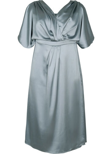 Maxiklänning med omlott och korta ärmar, Silver Blue, Packshot image number 0
