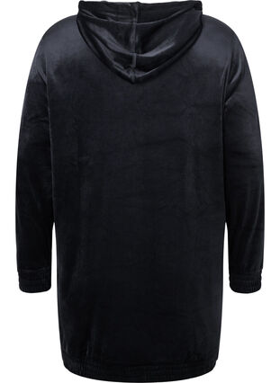 Sweatshirtklänning i velour med huva, Black, Packshot image number 1