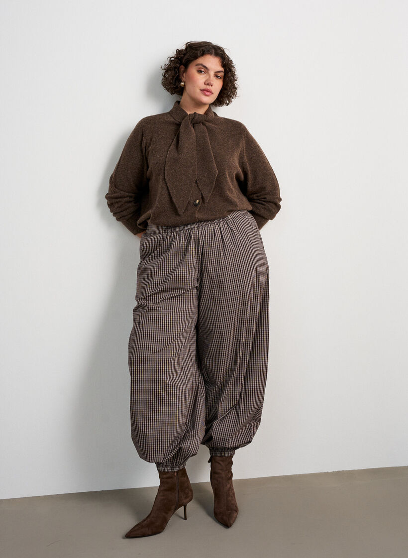 Cardigan med knytband och knappar, Brun, Model image number 1