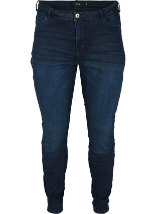 Amy jeans i super slim fit med hög midja, Dark blue denim, Packshot image number 0