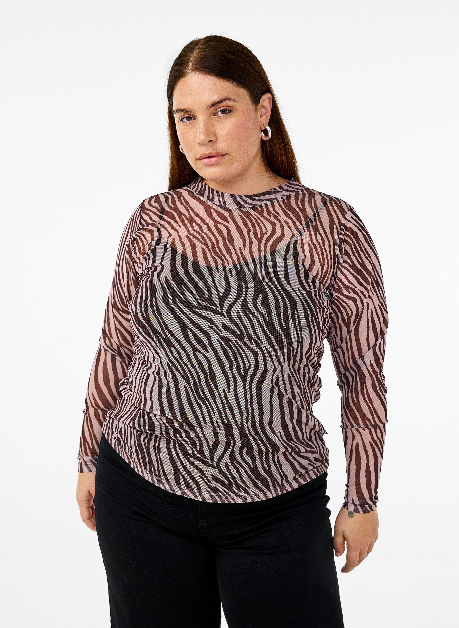 Zizzi Blus i mesh med prickar, Svart, Model image number 0