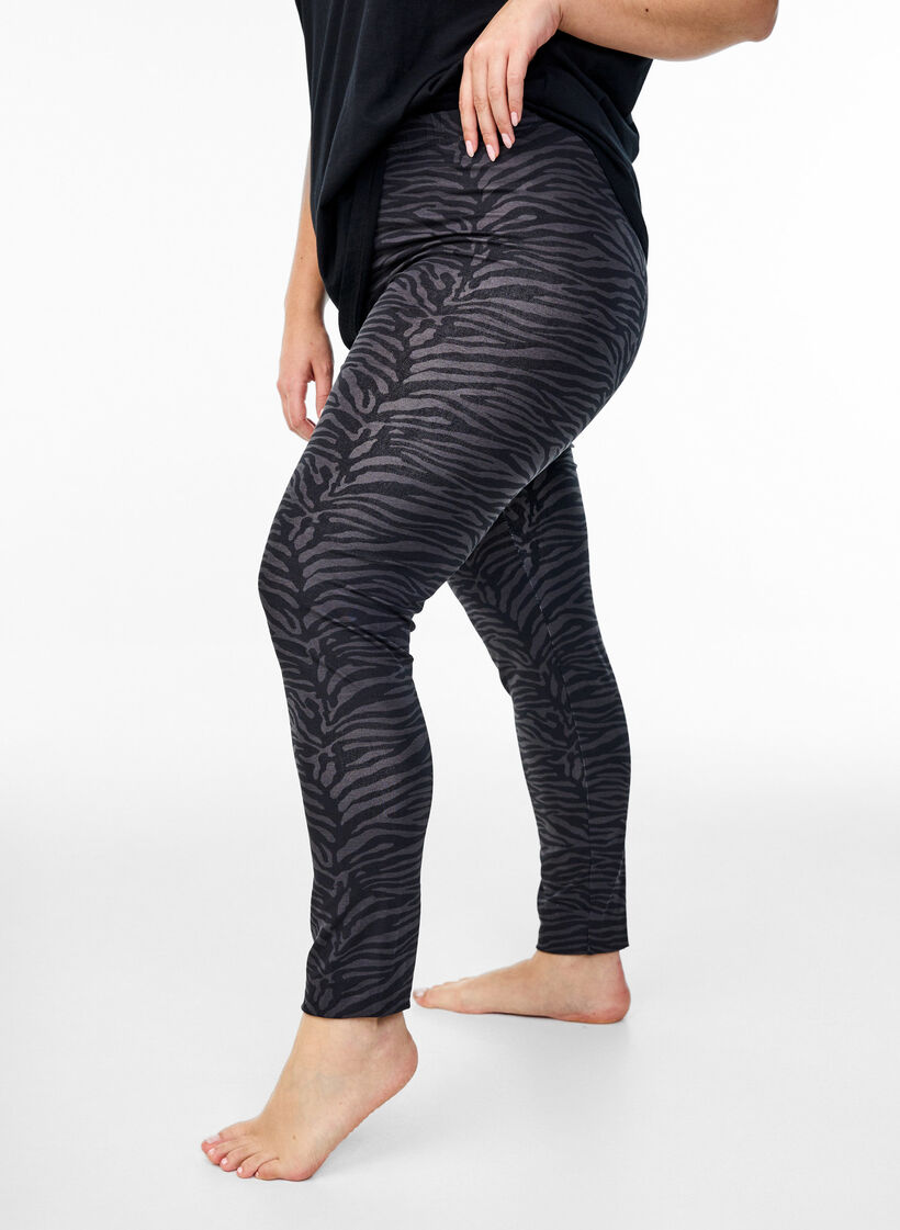 Leggings i viskos med zebramönster, Svart, Model image number 0