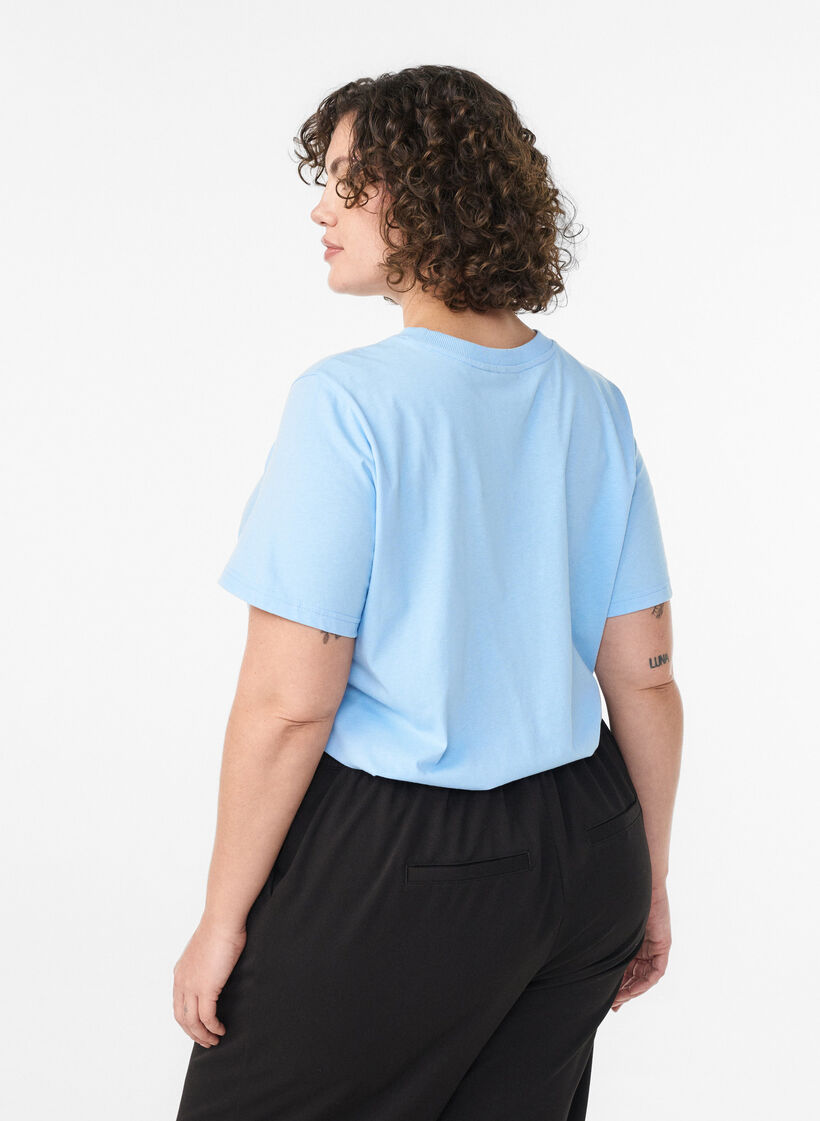 Enkel t-shirt i bomull med rund halsringning, Bl&aring;, Model image number 2