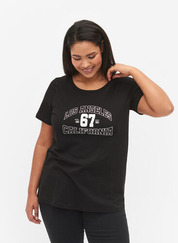 T-shirt i bomull med tryck, Black LOS ANGELES, Model image number 0