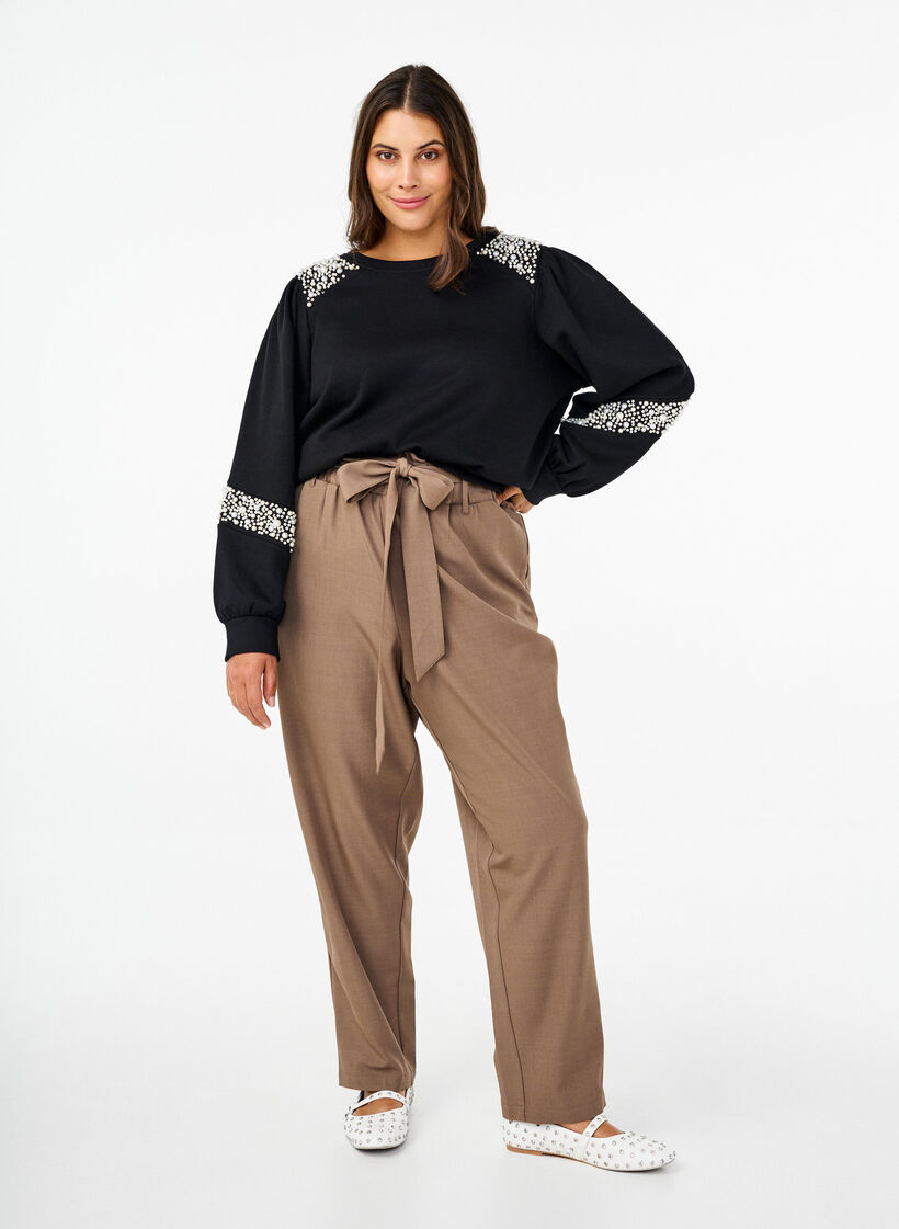 Sweatshirt med pärldetaljer, Black, Model image number 2