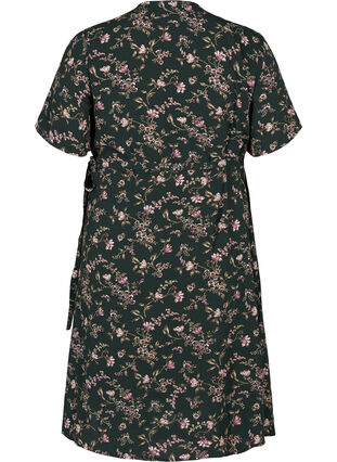 Omlottklänning med korta ärmar, Green w. rose, Packshot image number 1