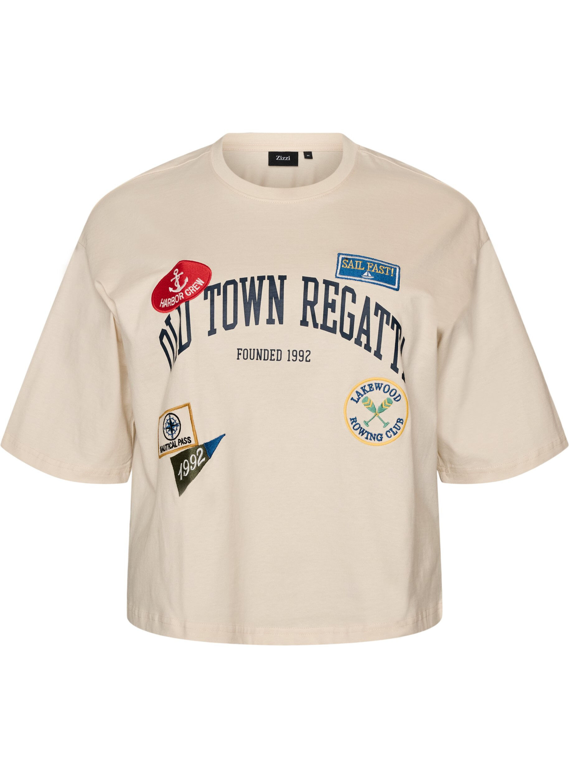 ZizziT-shirt med texttryck och m&auml;rken, Beige, Packshot image number 0