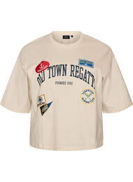 T-shirt med texttryck och m&auml;rken, Beige