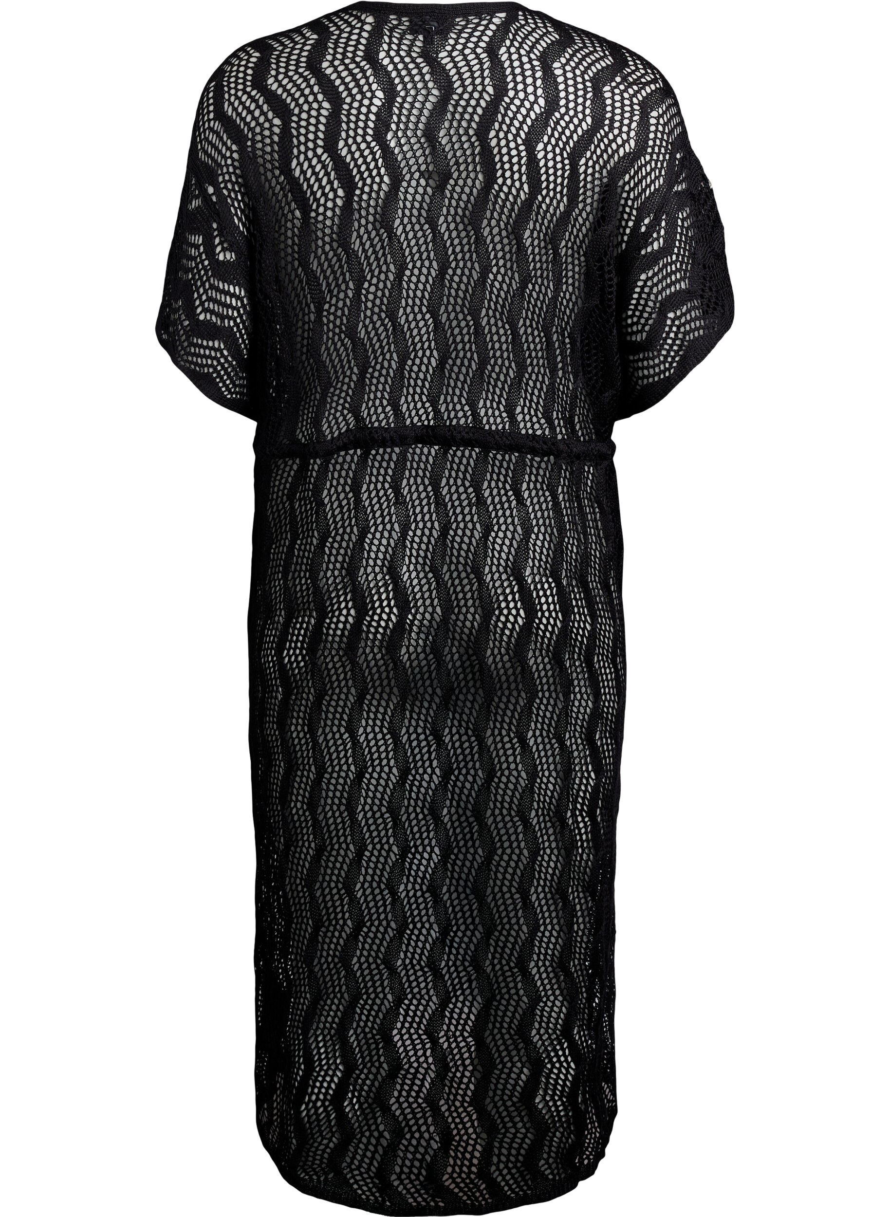 Zizzi Strandkimono med knytsk&auml;rp, Svart, Packshot image number 1