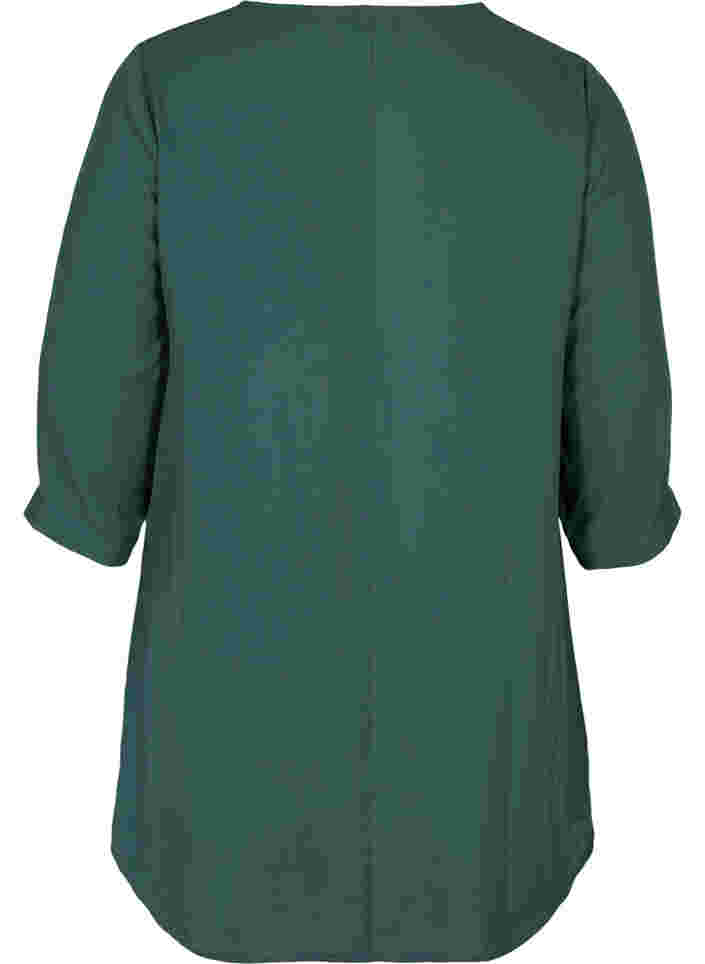 V-ringad blus med 3/4-ärmar, Trekking Green, Packshot image number 1