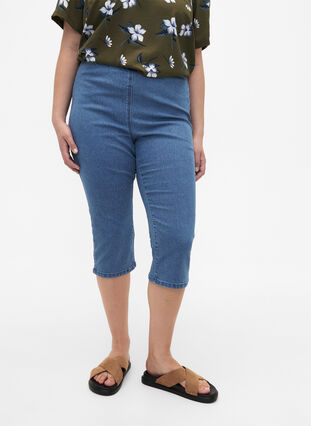 FLASH - Slim fit capribyxor i jeans med hög midja , Light Blue Denim, Model image number 2