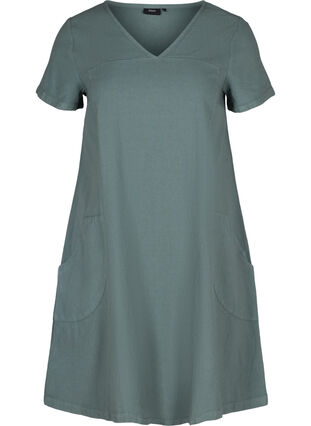 Kortärmad klänning i bomull, Balsam Green, Packshot image number 0