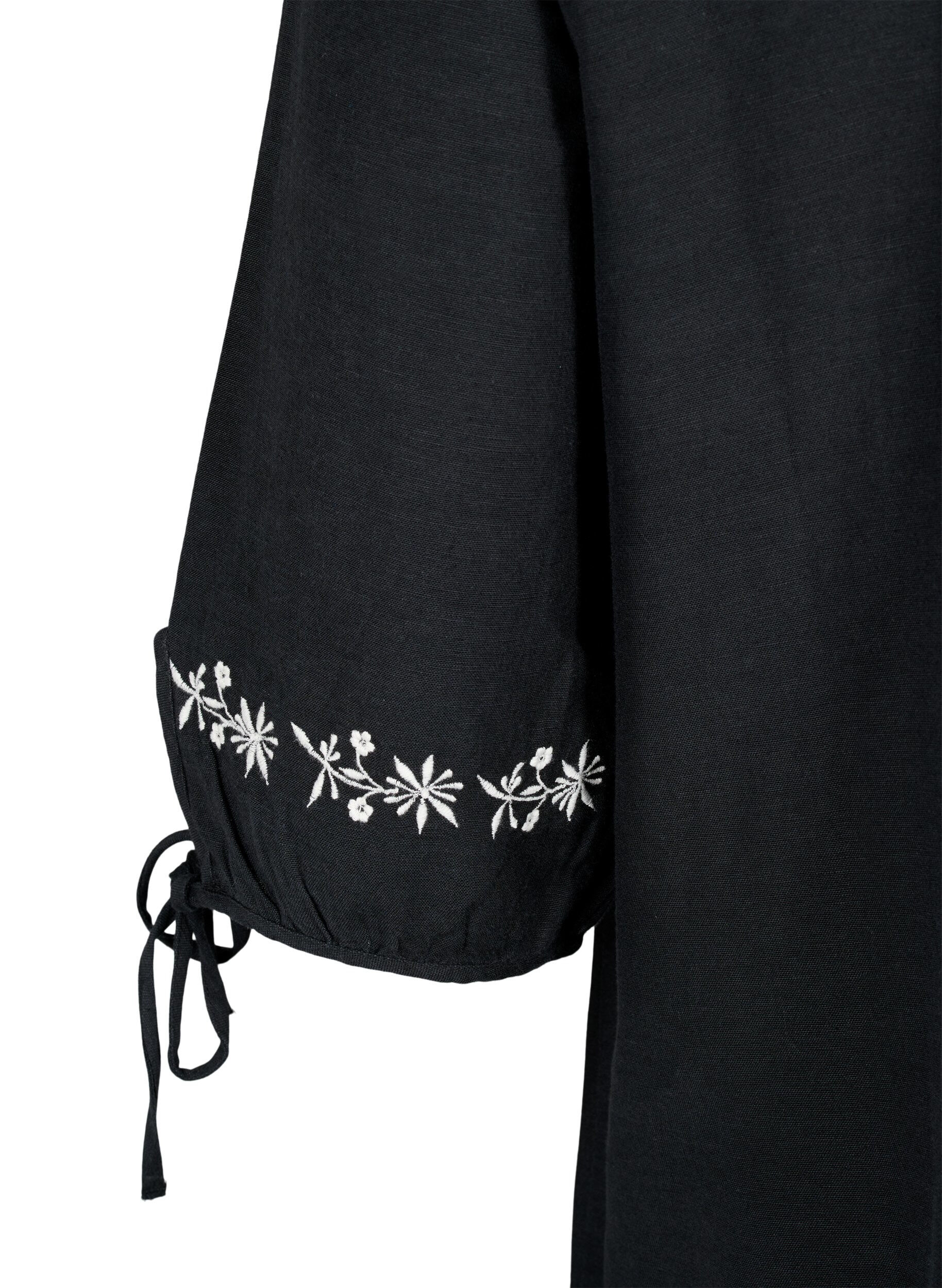 Zizzi Broderad blus i bomullsblandning med linne, Black W. EMB, Packshot image number 3