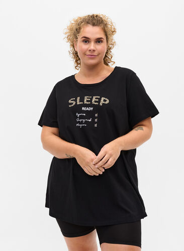 Oversize sovtröja i ekologisk bomull, Black Sleep, Model image number 0