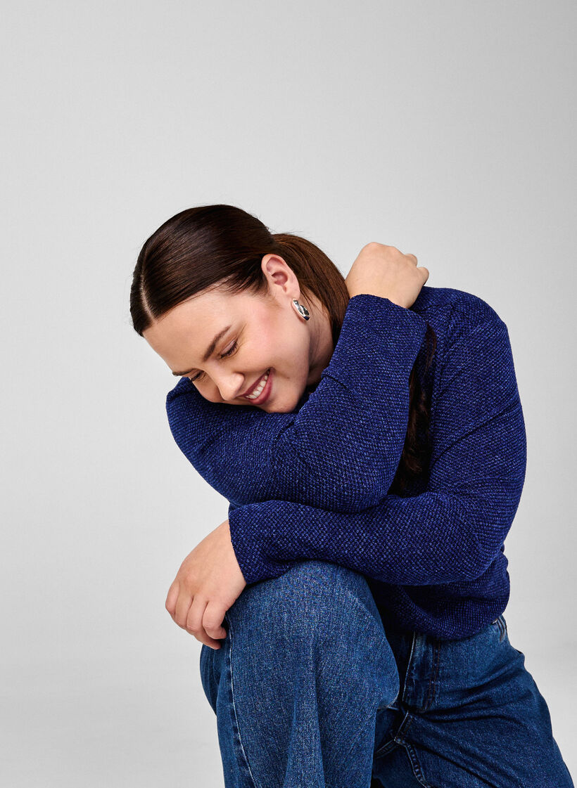 Melange blus med rund halsringning och l&aring;nga &auml;rmar, Sodalite Blue, Image image number 0