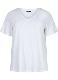 Kortärmad enkel t-shirt med v-ringning, Bright White