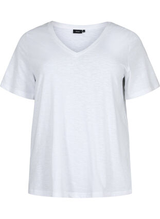 Kortärmad enkel t-shirt med v-ringning, Bright White, Packshot image number 0