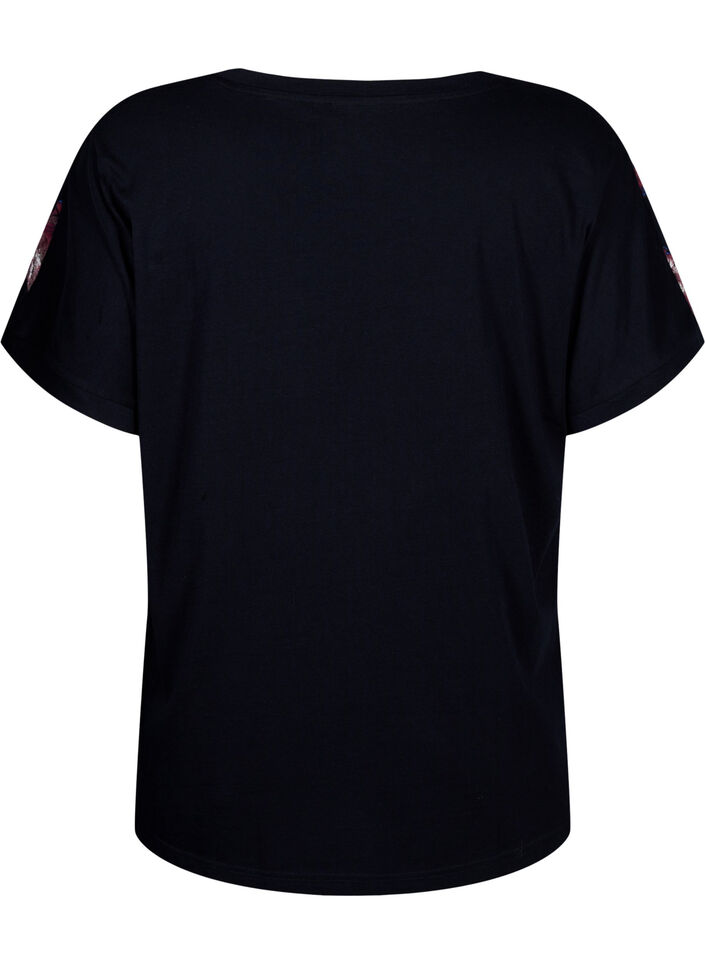Löst sittande t-shirt med blommigt tryck, Black Purple Fl. AOP, Packshot image number 1